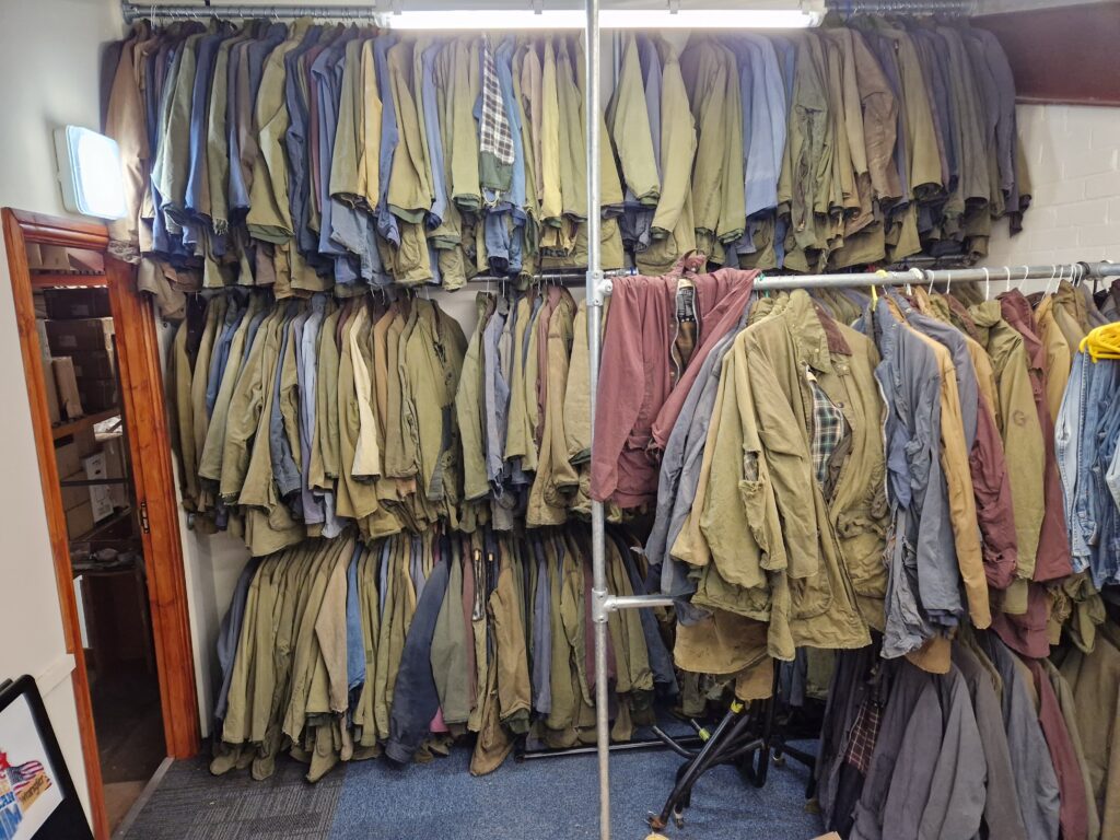 Just a handful of the vintage wax jackets that we use for our repairs! Making matching (or as close to as we physically can) repairs is an absolute must!