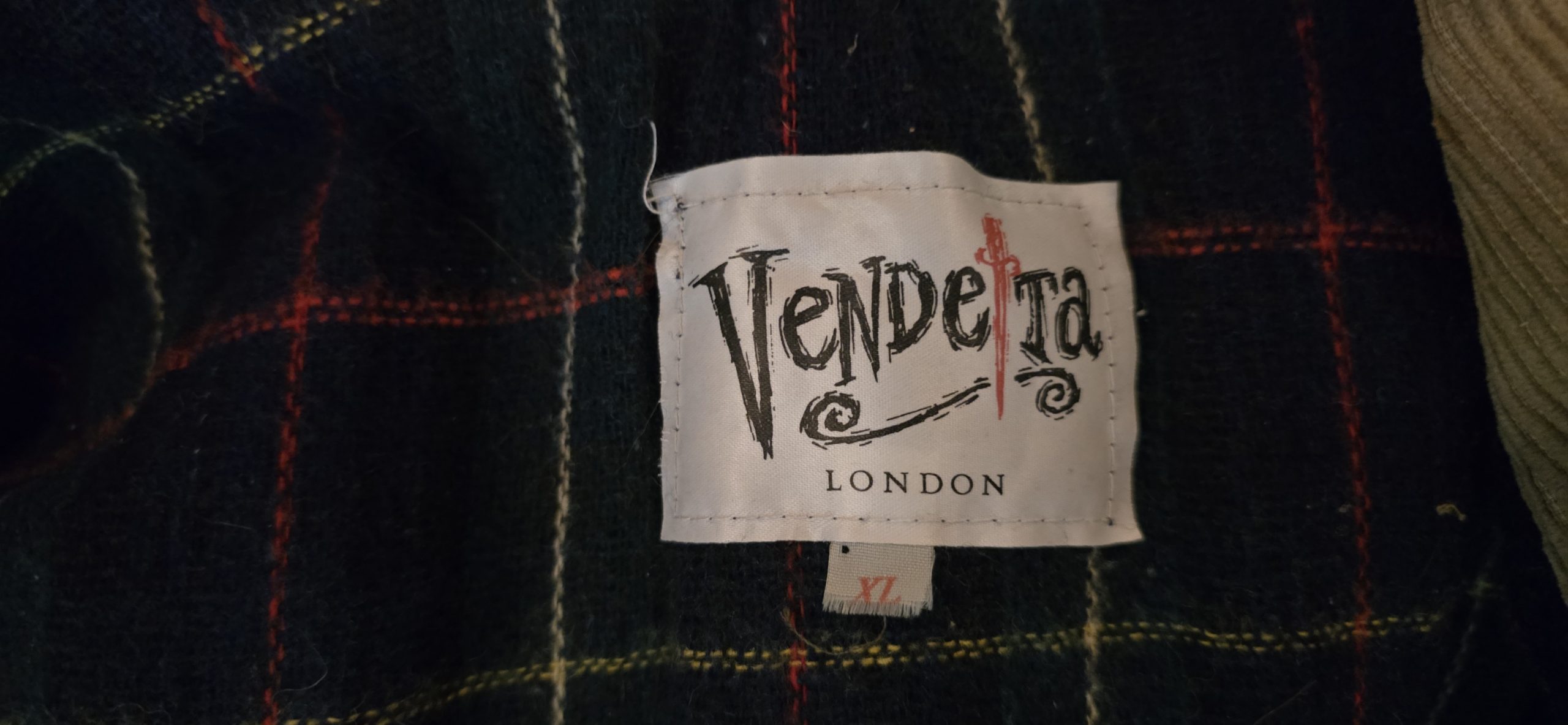 Vendetta London jacket label photographed by Wax Jackets Cleaned